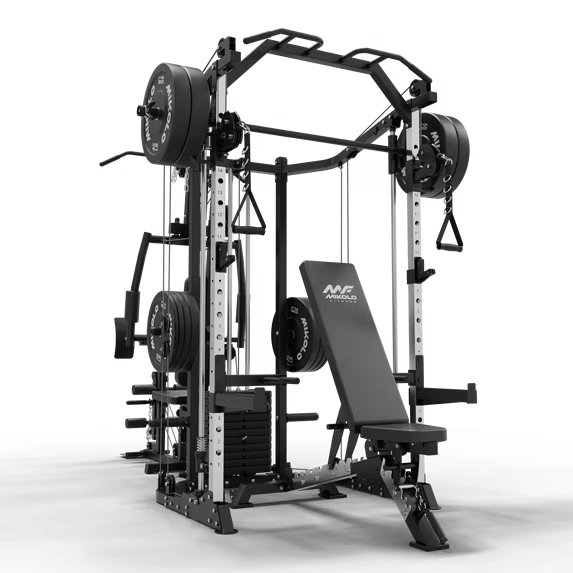 Mikolo Smith Machine Power Cage, Multi-Function Home Gym System with Cable Crossover, 121LB Weight Stack