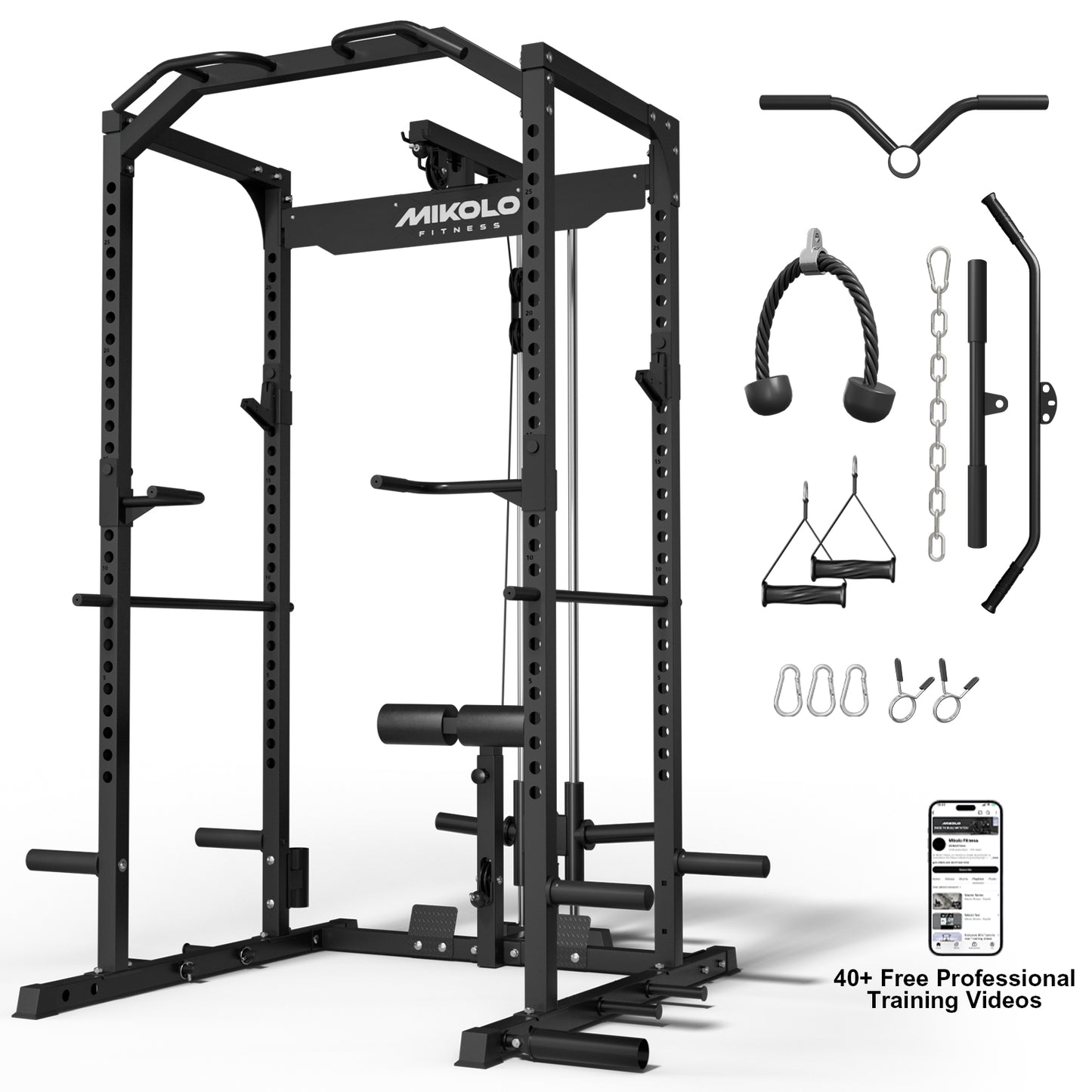 Mikolo Multi-Functional Squat Rack with LAT Pulldown System Exercise Power Cages, Metal Red