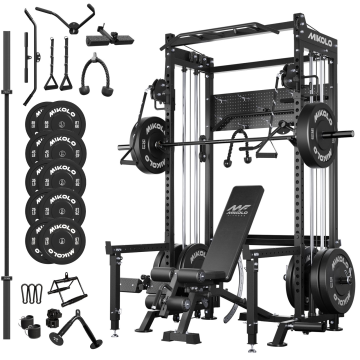 Mikolo Power Rack, 2000LB Capacity Power Cage with Dual Pulley Cable Crossover System, Multi-function Squat Rack For Home Gym