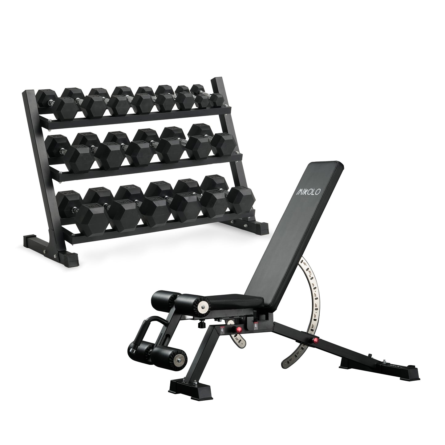 Mikolo Rubber Hex Dumbbell Set with Racks, Options in 550lbs, Strength Training Weight Set Home Gym