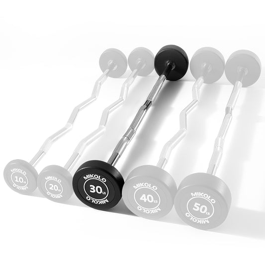 Mikolo Rubber Coated Fixed Weight EZ Curl Barbell, Pre-Loaded Weights EZ Curl Solid Steel Barbells, Weighted Bar for Weightlifting Exercise （30LBS）