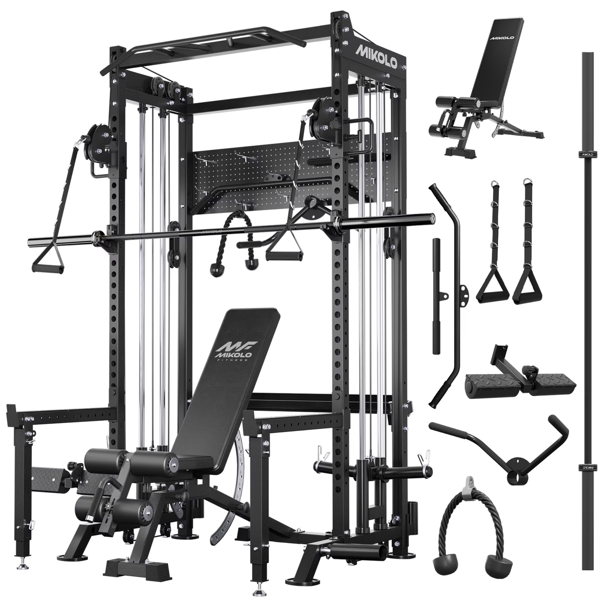 Mikolo Power Rack, 2000LB Capacity Power Cage with Dual Pulley Cable Crossover System, Multi-function Squat Rack For Home Gym
