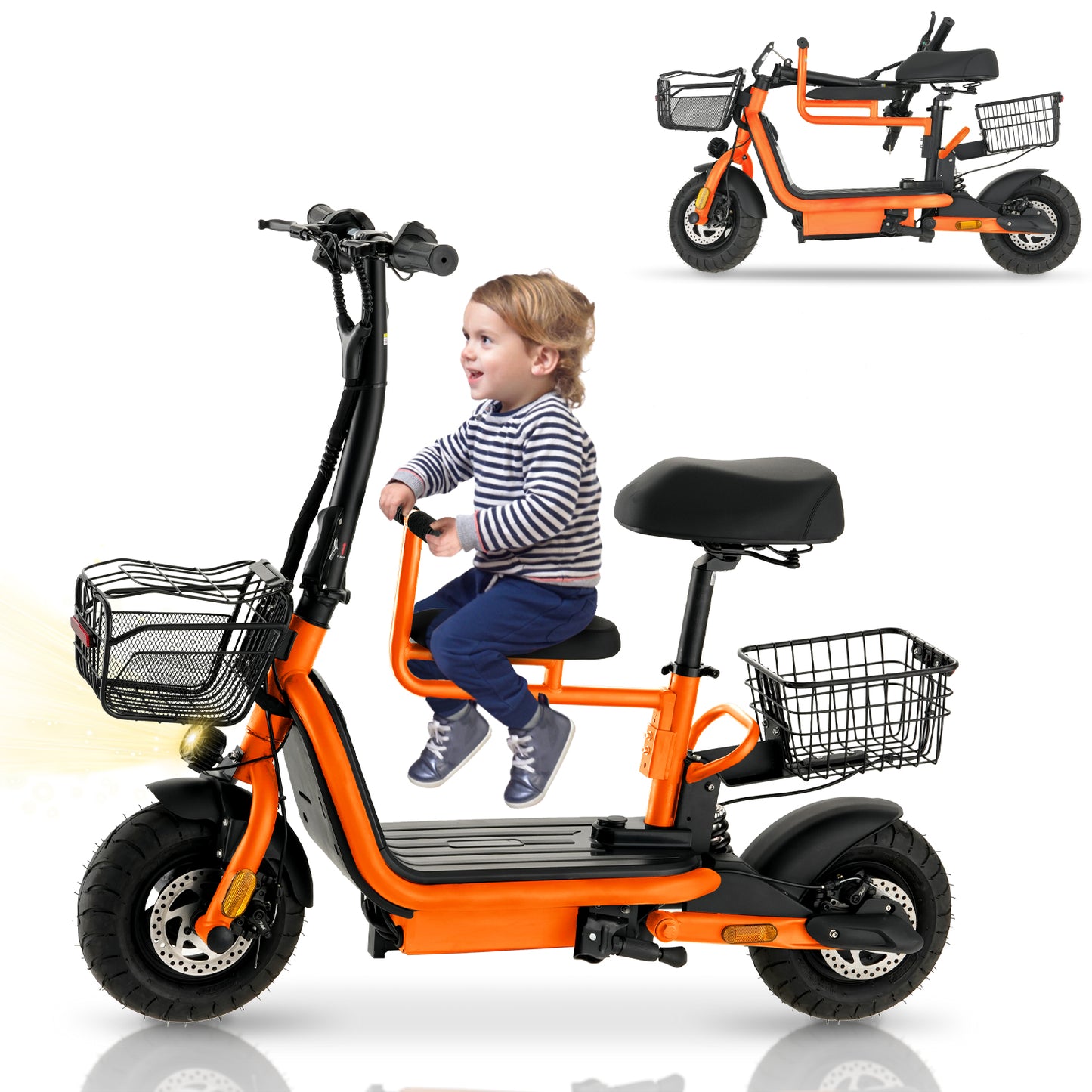 Skeri Electric Scooter for Families – Parent & Child Seats, Dual Storage Baskets,Foldable Handlebar Family Electric Scooter with Bright Front/Rear Lights, 750W 20MPH 25 Mile Distance