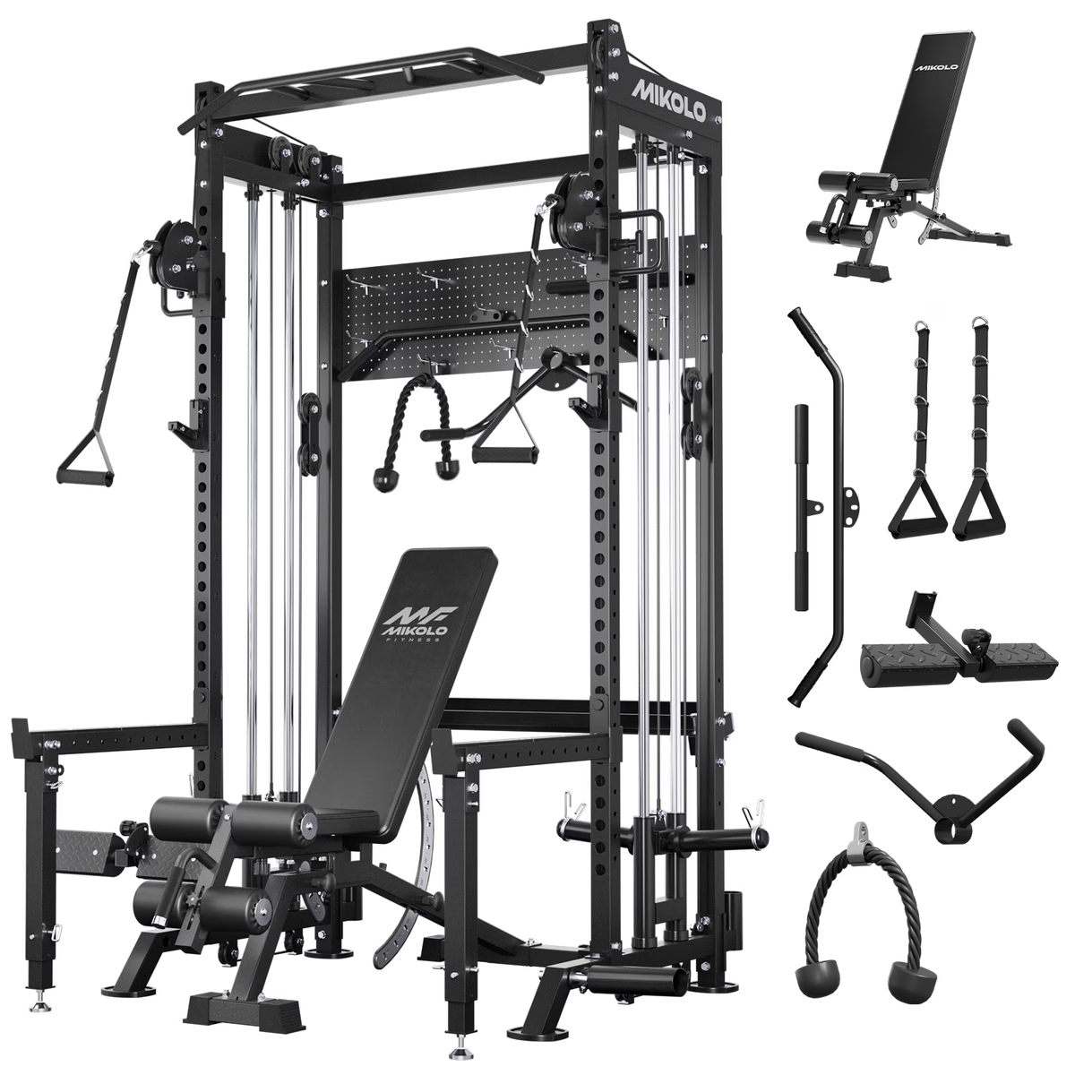 Mikolo Power Rack, 2000LB Capacity Power Cage with Dual Pulley Cable Crossover System, Multi-function Squat Rack For Home Gym