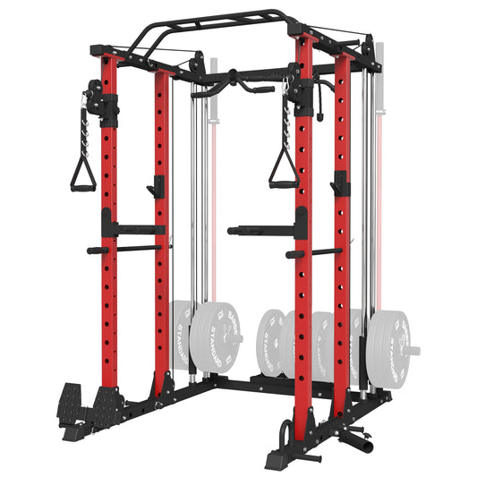 Mikolo Multi-Functional Power Rack, Power Cage with Dual Pulley System, Strength Training Squat Rack, Cable Crossover Machine Home Gym