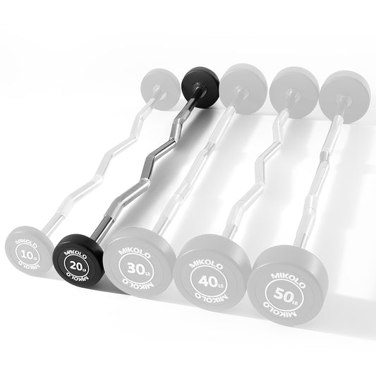 Mikolo Rubber Coated Fixed Weight EZ Curl Barbell, Pre-Loaded Weights EZ Curl Solid Steel Barbells, Weighted Bar for Weightlifting Exercise （20LBS）