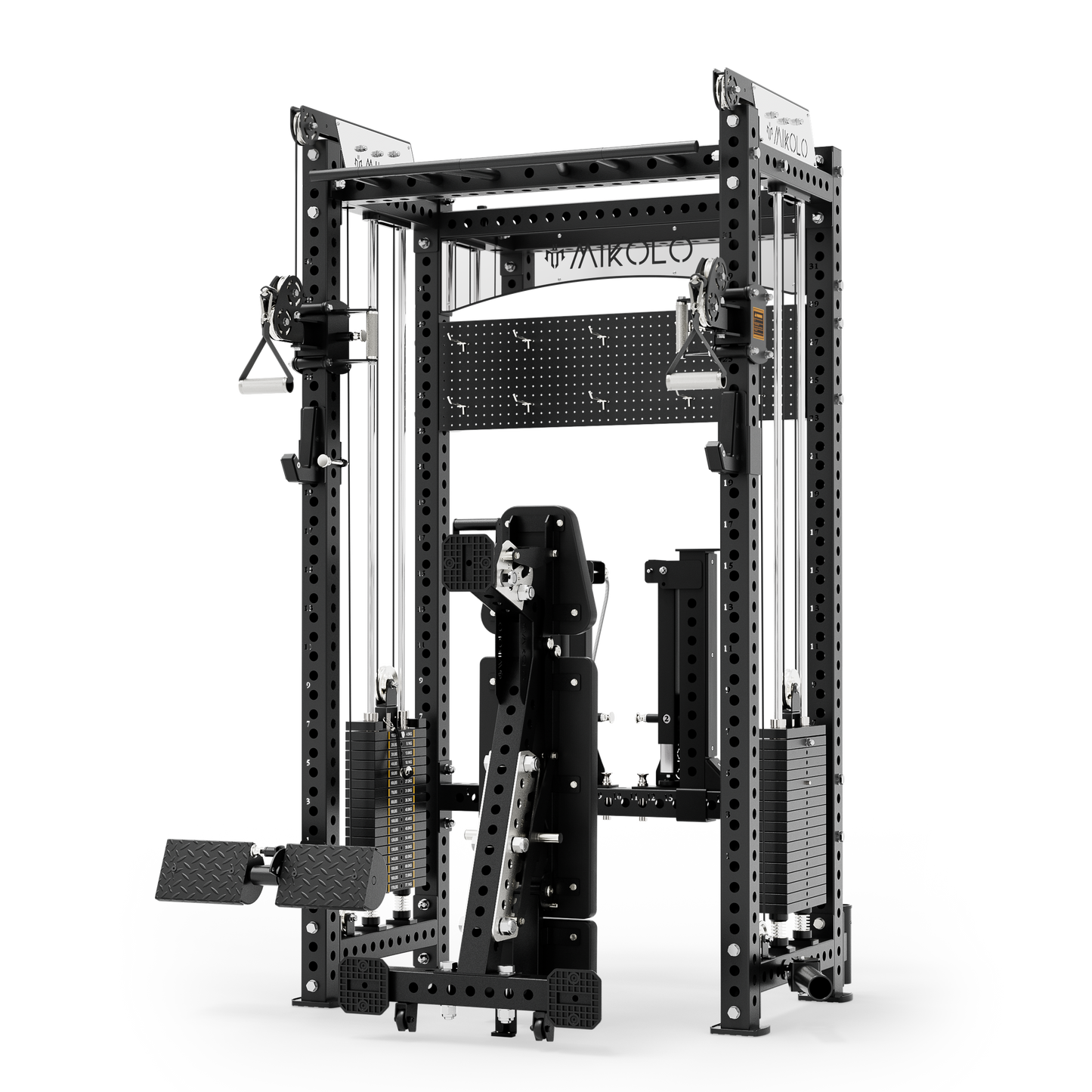 Mikolo Smith Machine, All-in-One Power Rack Cage with Weight Stack, 2000LBS Power Cage Squat Rack with Smith Bar, Dual Pulley Cable Crossover System for Home gym with Weight Bench