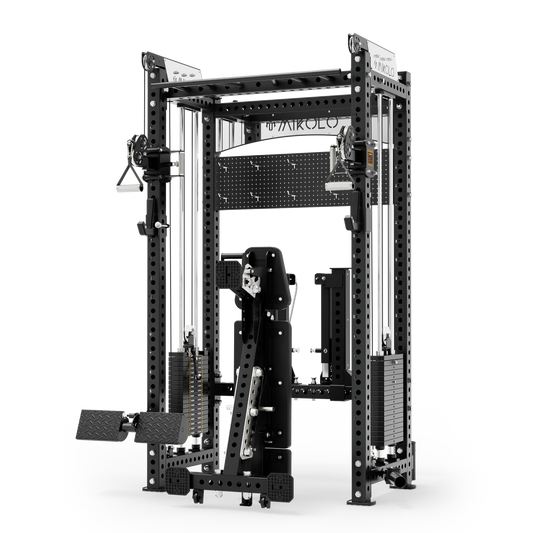 Mikolo Smith Machine, All-in-One Power Rack Cage with Weight Stack, 2000LBS Power Cage Squat Rack with Smith Bar, Dual Pulley Cable Crossover System for Home gym with Weight Bench