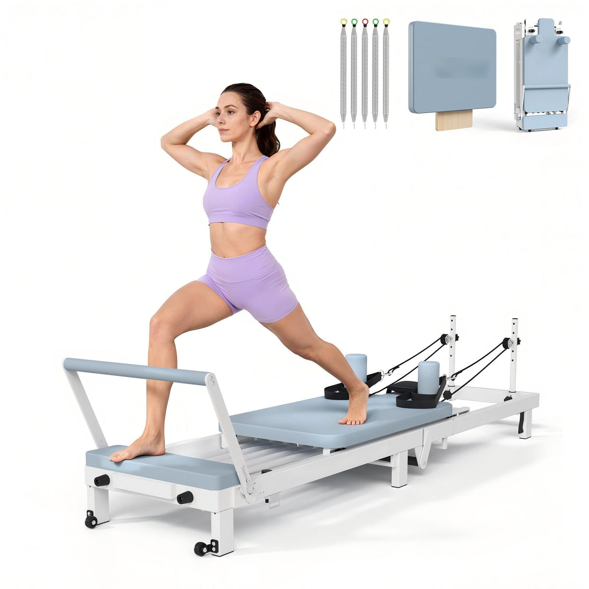 Paeta 86.6” Foldable Pilates Reformer,Pilates Machine Suitable For Height Over 5'7 '',Pilates Exercise Equipment with Jump Board for Home Gym,110lbs resistance 5 Springs
