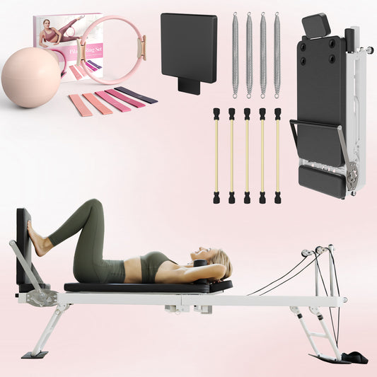 Syedee Foldable Pilates Equipment for Home Workouts,Balanced Body Pilates Reformer Machine for Home and Gym, Pilates Exercise Equipment with Jump Board W/ Pilates Ring Set