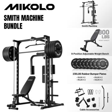 Mikolo Smith Machine Home Gym, Multi-Functional Power Rack with Pec Deck Machine, Lat Pull Down System with Bar, Low Row Station with Cable bar and Foot Board