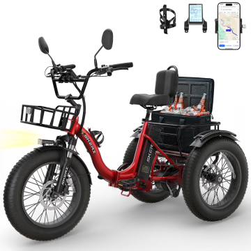 Skeri Electric Tricycle for Adults, 750W(Peak 1350W) Motor, 48V13Ah Battery, 20"x4" Folding Fat Tire 3-Wheel Electric Trike, 20MPH, Hydraulic Brakes, Rear Basket & Differential, UL2849
