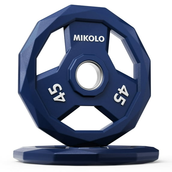 MIKOLO Color Coded Weight Plate 2-Inch Rubber Coated Olympic Grip Plate for Barbell, Solid Cast Iron for Strength Training, Weightlifting, Crossfit, Home Gym, 5LB, 2.5LB Pair