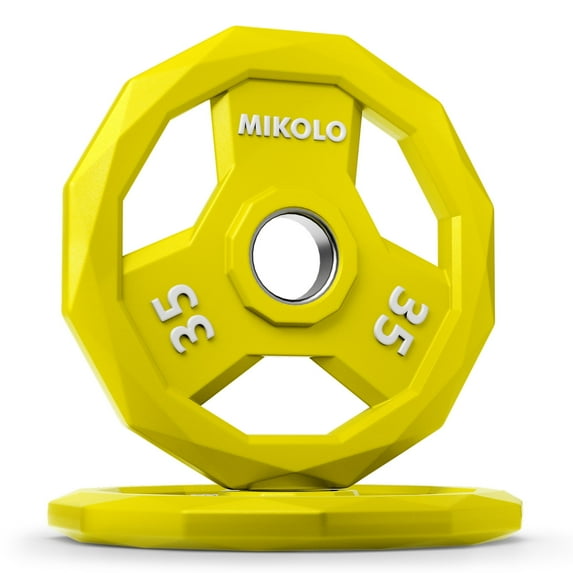 MIKOLO Color Coded Weight Plate 2-Inch Rubber Coated Olympic Grip Plate for Barbell, Solid Cast Iron for Strength Training, Weightlifting, Crossfit, Home Gym, 5LB, 2.5LB Pair