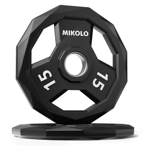 MIKOLO Color Coded Weight Plate 2-Inch Rubber Coated Olympic Grip Plate for Barbell, Solid Cast Iron for Strength Training, Weightlifting, Crossfit, Home Gym, 5LB, 2.5LB Pair