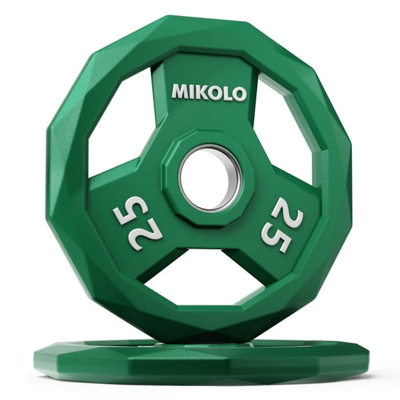 MIKOLO Color Coded Weight Plate 2-Inch Rubber Coated Olympic Grip Plate for Barbell, Solid Cast Iron for Strength Training, Weightlifting, Crossfit, Home Gym, 5LB, 2.5LB Pair