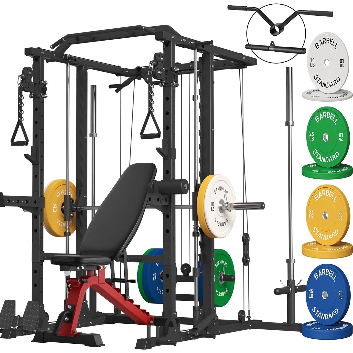 ER KANG Smith Machine Home Gym, 2100LBS Smith Rack with Cable Crossover, 800LBS Weight Bench and 230 lbs Weight Plate, Home Gym Equipment