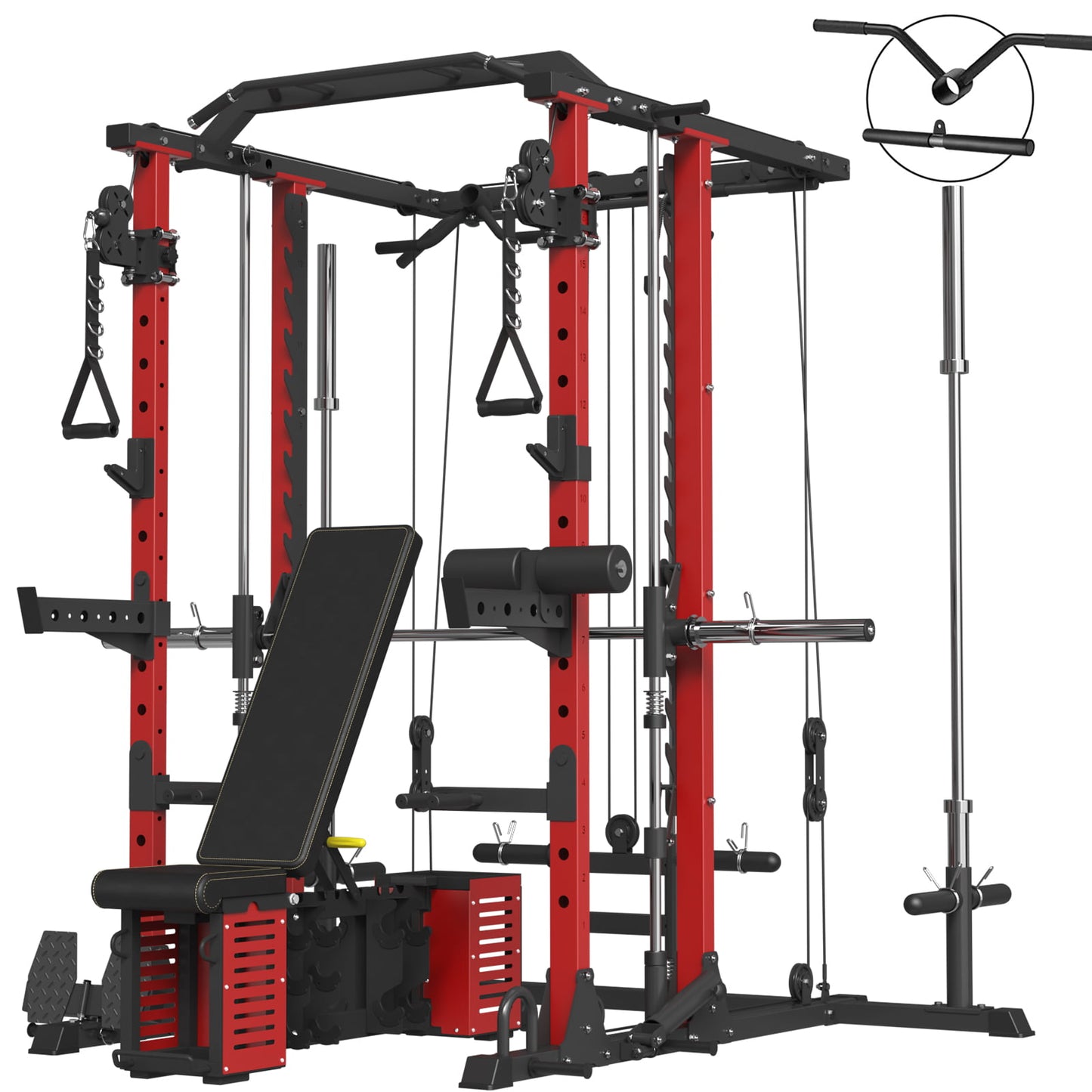 ER KANG Smith Machine Home Gym, 2000LBS Squat Rack with Cable Crossover System, Multi-Function Workout Machine for Home Gym(2023 Version)