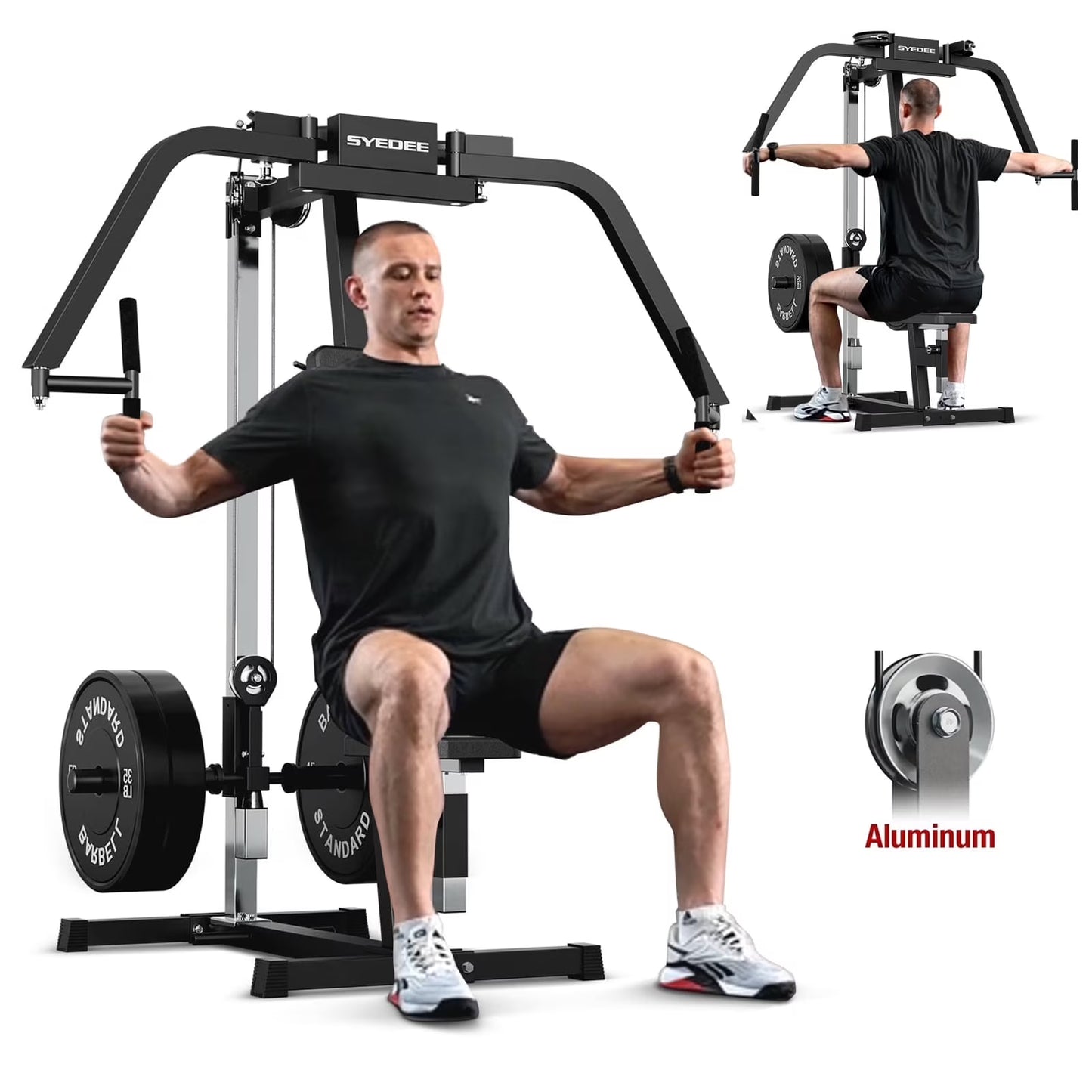 Syedee Chest Fly & Reverse Delt Machine, Plate-Loaded Pec Deck, 400 LBS Upper Body Specialty Machine, 4-Level Seat, 2:1 Ratio, Aluminum Pulleys, Compact Home Gym, Black