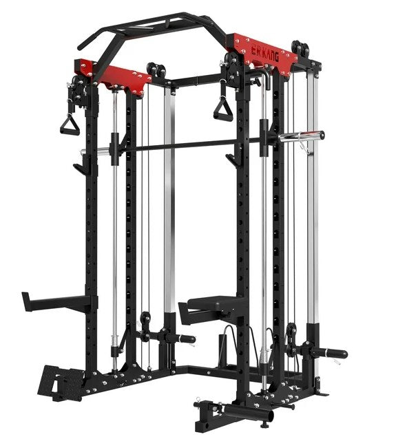 Mikolo Smith Machine Home Gym, 2000 lbs Power Rack Cage with Cable Crossover, Smith Cage with 800LB Capacity Adjustable Weight Bench and 100 lbs Weight Plate, Total Body Strength Training Cage