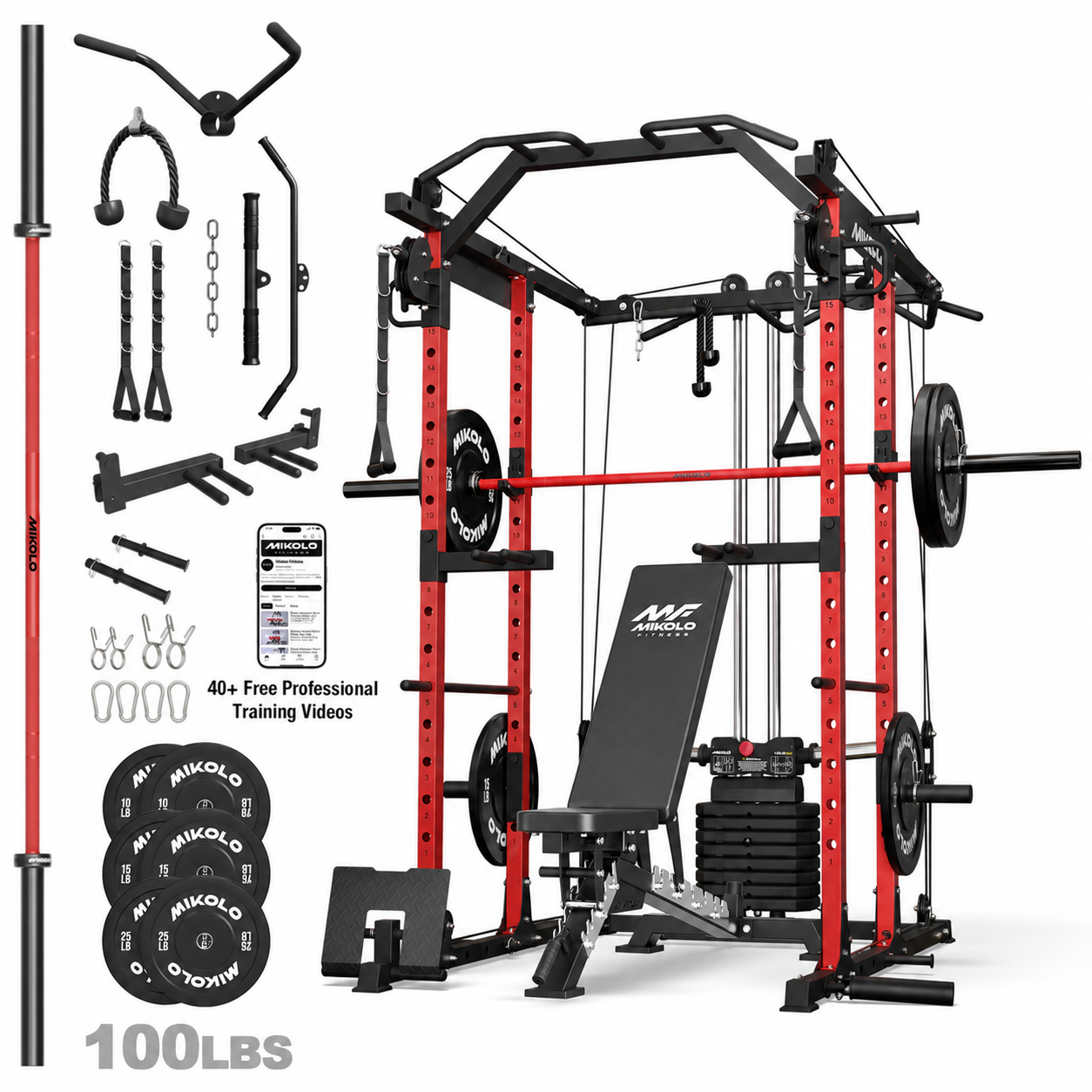 Mikolo Power Rack Cage, Weight Stack Power Cage with Cable Crossover M ...
