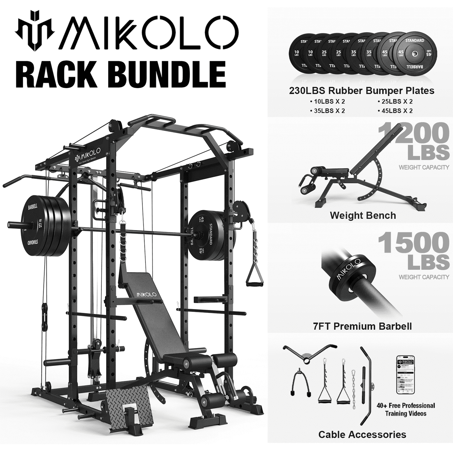 Mikolo Power Rack Cage, Weight Rack with Cable Crossover Machine,Multi-Function Squat Rack with J Hooks,Dip Bars and Landmine for Home Gym Red