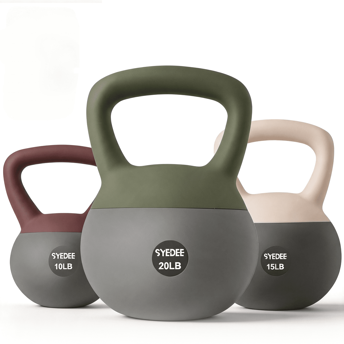 Syedee Soft Kettlebell Set –10lbs, 15lbs, 20lbs Anti-Slip Grip & Wide Handle Design, Gentle Floor-Friendly Impact for Home Functional Training