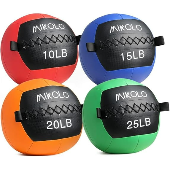 Mikolo Fitness Wall Ball, Soft Leather Medicine Ball,Weighted Wall Ball with Non-Slip Grip, Full Body Dynamic Exercise Med Ball, Core Fitness, Strength Training, Conditioning Workouts