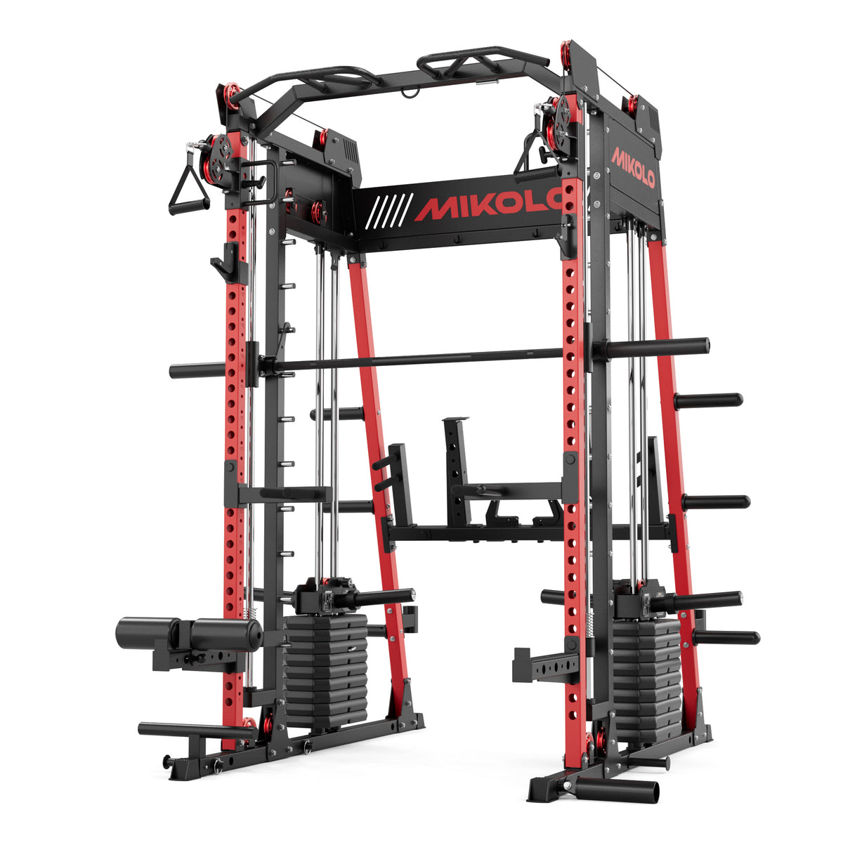 Mikolo M11 Elite Smith Machine Home Gym,2200 lbs Power Rack Cage with Dual 130LBS Weight Stacks, Functional Trainer , 18PCS Aluminum Pulleys and Other Attachments for Home Gym