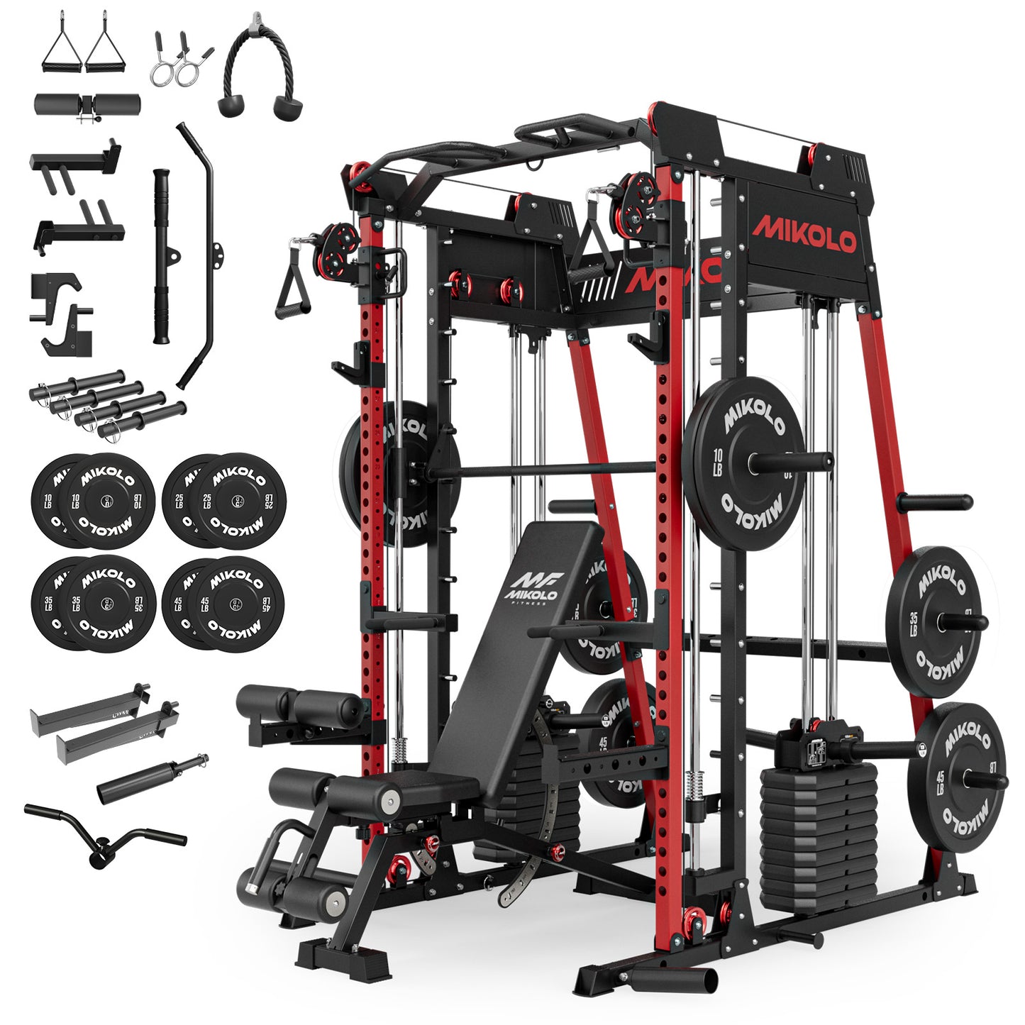 Mikolo M4 2.0 Smith Machine, 2200lbs Squat Rack with LAT-Pull Down System & Cable Crossover Machine, Training Equipment with Leg Hold-Down Attachment