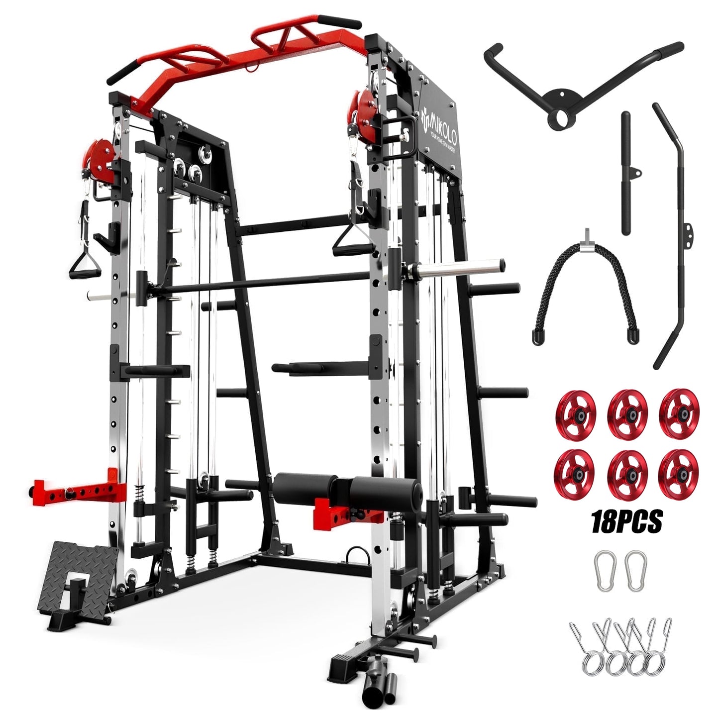 Mikolo Smith Machine Home Gym, 2200 lbs Power Rack Cage with Cable Crossover, Power Rack with 1200LB Capacity Adjustable Weight Bench and 340 lbs Weight Plate, Total Body Strength Training Equipment