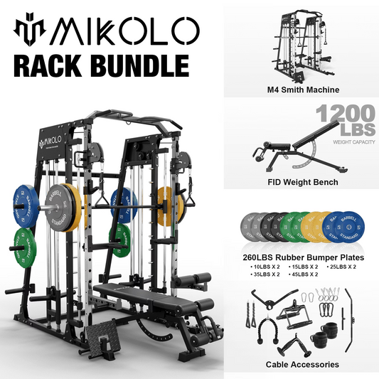Mikolo Smith Machine Home Gym, 2200 lbs Power Rack Cage with Cable Crossover, Power Rack with 1200LB Capacity Adjustable Weight Bench and 260 lbs Weight Plate, Total Body Strength Training Equipment