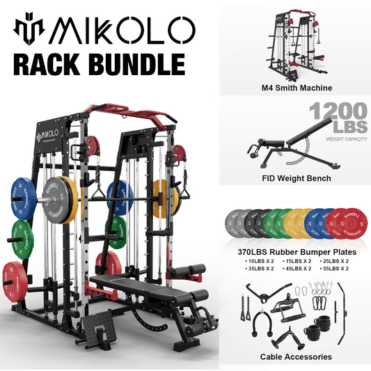 Mikolo Smith Machine Home Gym, 2200 lbs Power Rack Cage with Cable Crossover, Power Rack with 1200LB Capacity Adjustable Weight Bench and 370 lbs Weight Plate, Total Body Strength Training Equipment