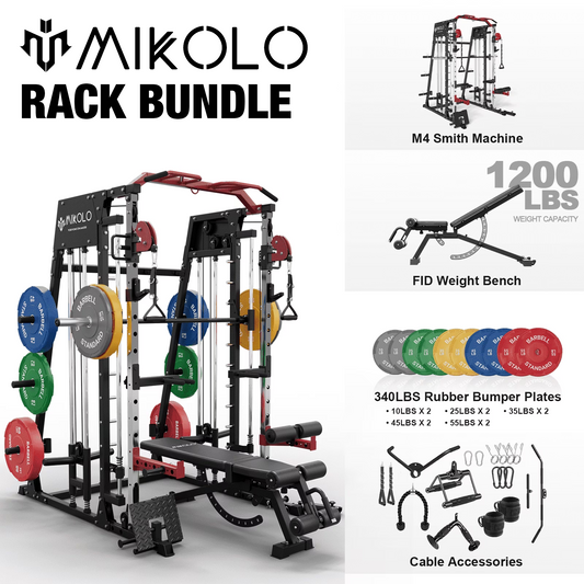 Mikolo Smith Machine Home Gym, 2200 lbs Power Rack Cage with Cable Crossover, Power Rack with 1200LB Capacity Adjustable Weight Bench and 340 lbs Weight Plate, Total Body Strength Training Equipment