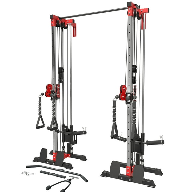 Mikolo Cable Crossover Machine Home Gym, 400 lbs Wall Mount Cable Station Fit 1"/2" Plates,Lat Pull Down Machine with 18 Positions Dual Pulley System for Home Gym Equipment