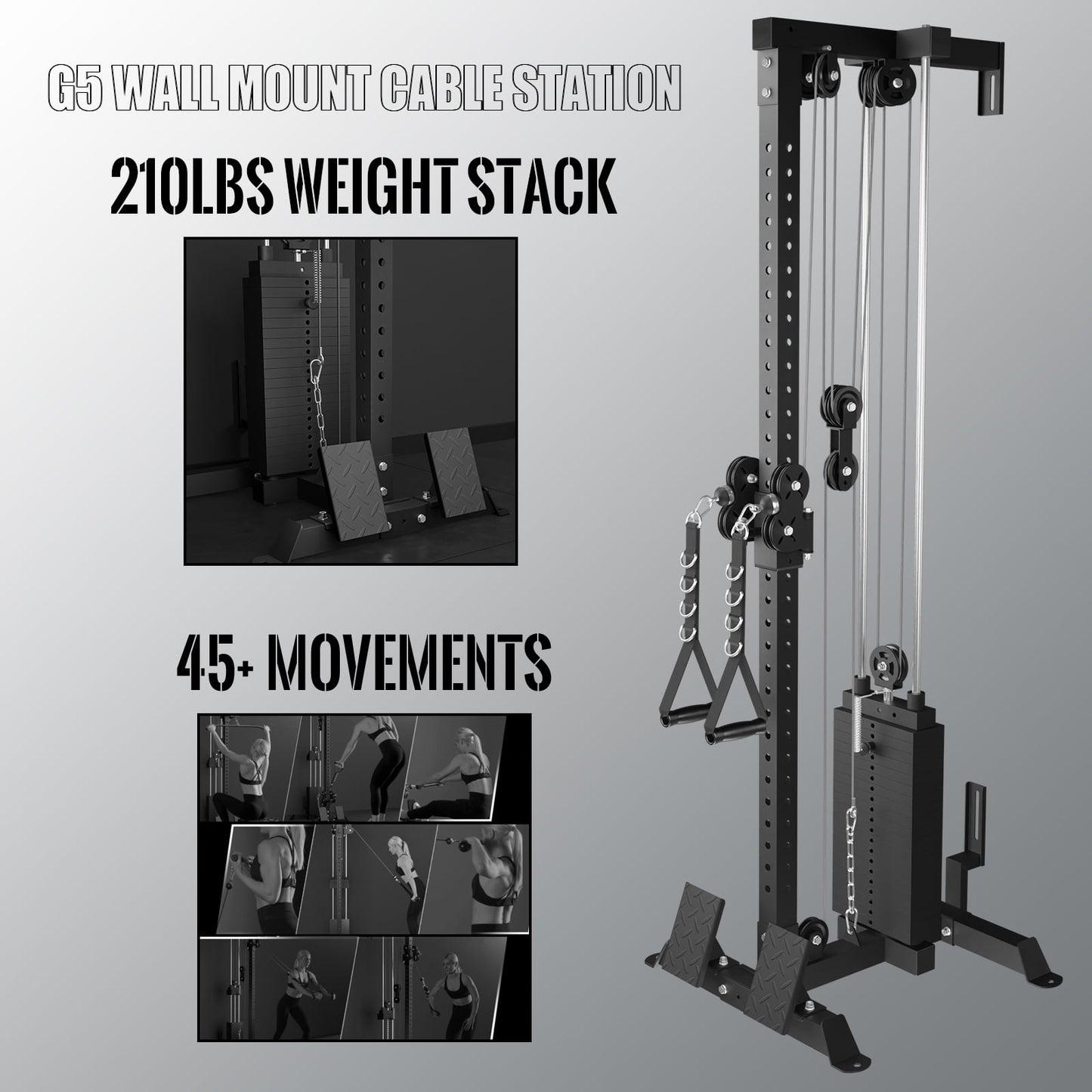 Mikolo Cable Crossover Machine Home Gym, Wall Mount Cable Station with 210LBS Weight Stack,Lat Pull Down Machine with 33 Positions Dual Pulley System