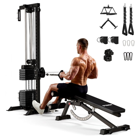 Mikolo Cable Crossover Machine Home Gym, Wall Mount Cable Station with 200LBS Weight Stack,Lat Pull Down Machine with 27 Positions Dual Pulley System