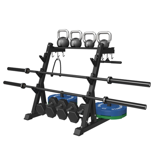 Mikolo Dumbbell Rack, Weight Plate Rack Barbell Rack for Home Gym, with Barbell Storage, Weight Storage Rack, Kettlebell Rack, Accessories Hooks, 1100LBS Weight Capacity