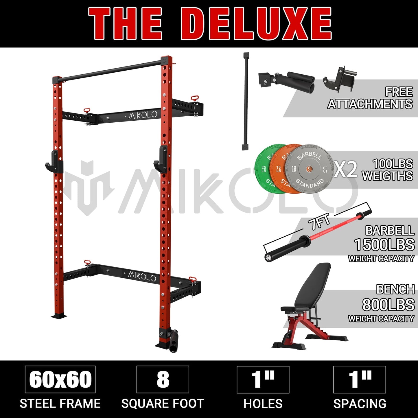 Mikolo Clearance Folding Squat Rack ,1000lbs Capacity Wall Mounted Power Rack with Pull-up Bar,J Hook,Landmine,Space Saving Home Gym