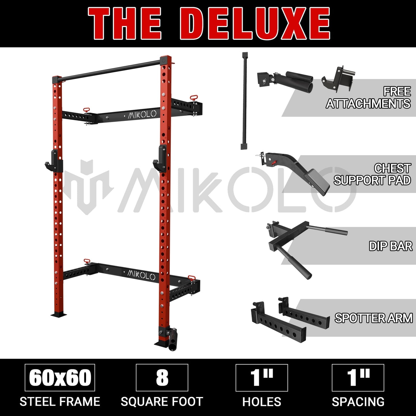 Mikolo Clearance Folding Squat Rack ,1000lbs Capacity Wall Mounted Power Rack with Pull-up Bar,J Hook,Landmine,Space Saving Home Gym