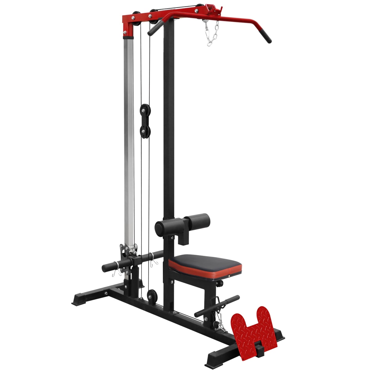 Mikolo LAT Pull-Down and LAT Row Cable Machine with Flip-up Footplate and Plates Storage Posts, High and Low Pulley Station with Huge Cushion, Home Gym Fitness Equipment(Upgraded)