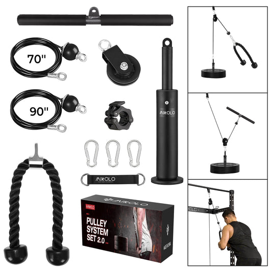 Mikolo LAT and Lift Pulley System, Upgraded Weight Cable Pulley System with Adjustable Length Cable for Biceps Curl, Triceps Pull Down