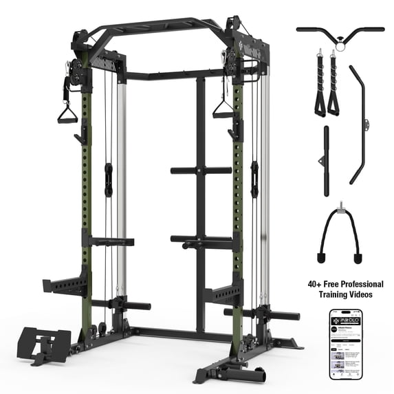 Mikolo Power Rack Cage, Weight Rack with Dual Pulley Cable Crossover Machine,Multi-Function Squat Rack with J Hooks,Dip Bars and Landmine for Home Gym (Black)
