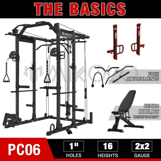 Mikolo Power Rack Cage, 1500 lbs Weight Rack with Cable Crossover Machine,Multi-Function Squat Rack with J Hooks,Dip Bars and Landmine for Home Gym (Black)