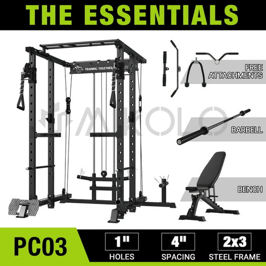 Mikolo Power Rack Cage, 1500LBS Weight Cage with 800LB Capacity Adjustable Weight Bench and 1500LBS Capacity Barbell Combo