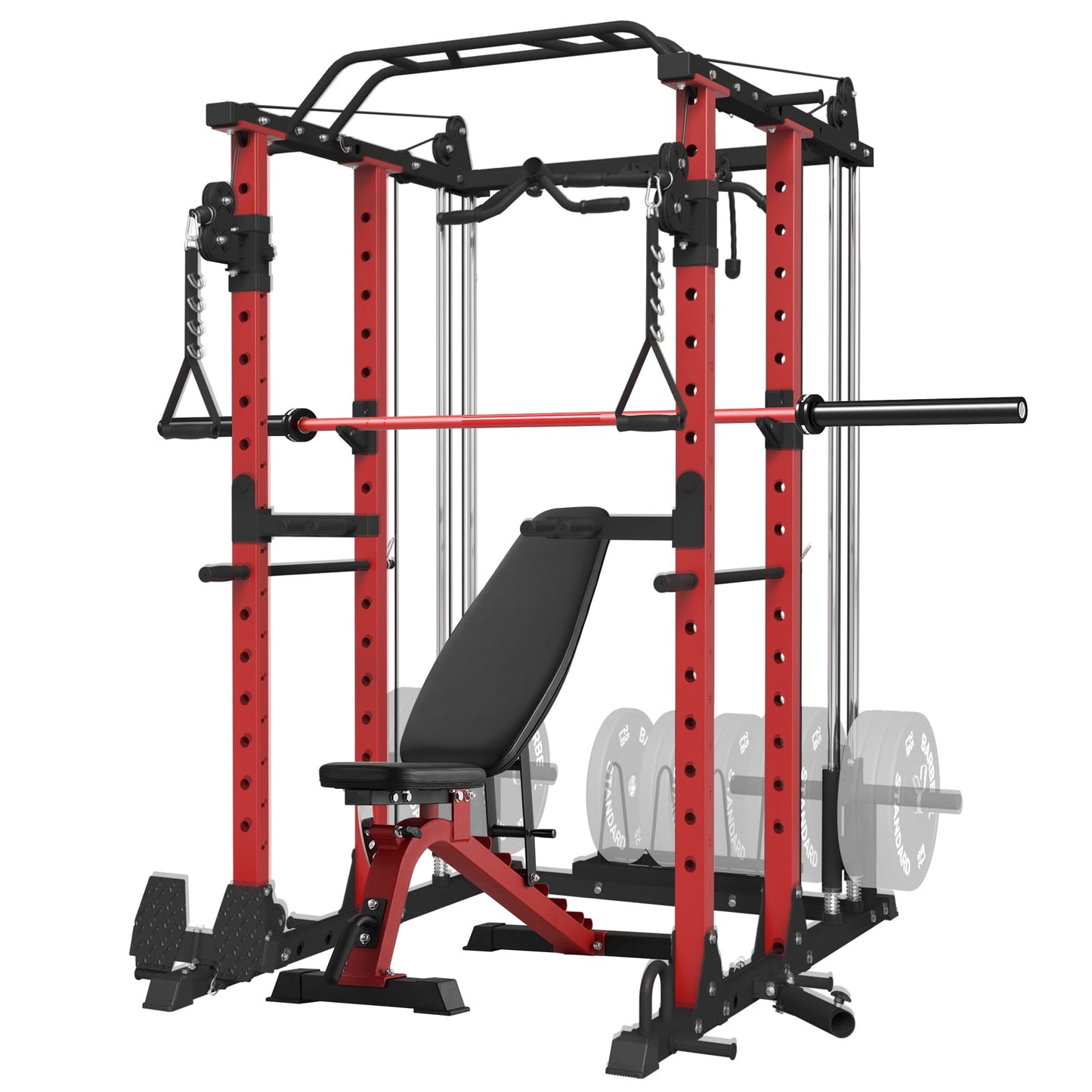 Mikolo Multi-Functional Power Rack, Power Cage with Dual Pulley System, Strength Training Squat Rack, Cable Crossover Machine Home Gym