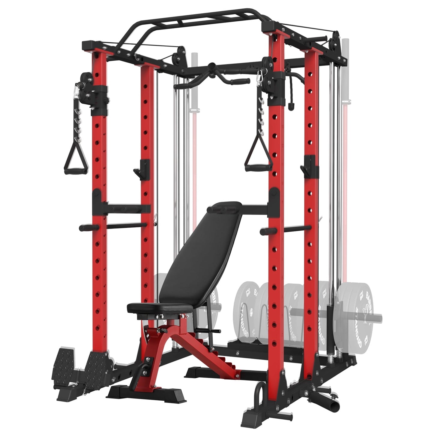 Mikolo Multi-Functional Power Rack, Power Cage with Dual Pulley System, Strength Training Squat Rack, Cable Crossover Machine Home Gym