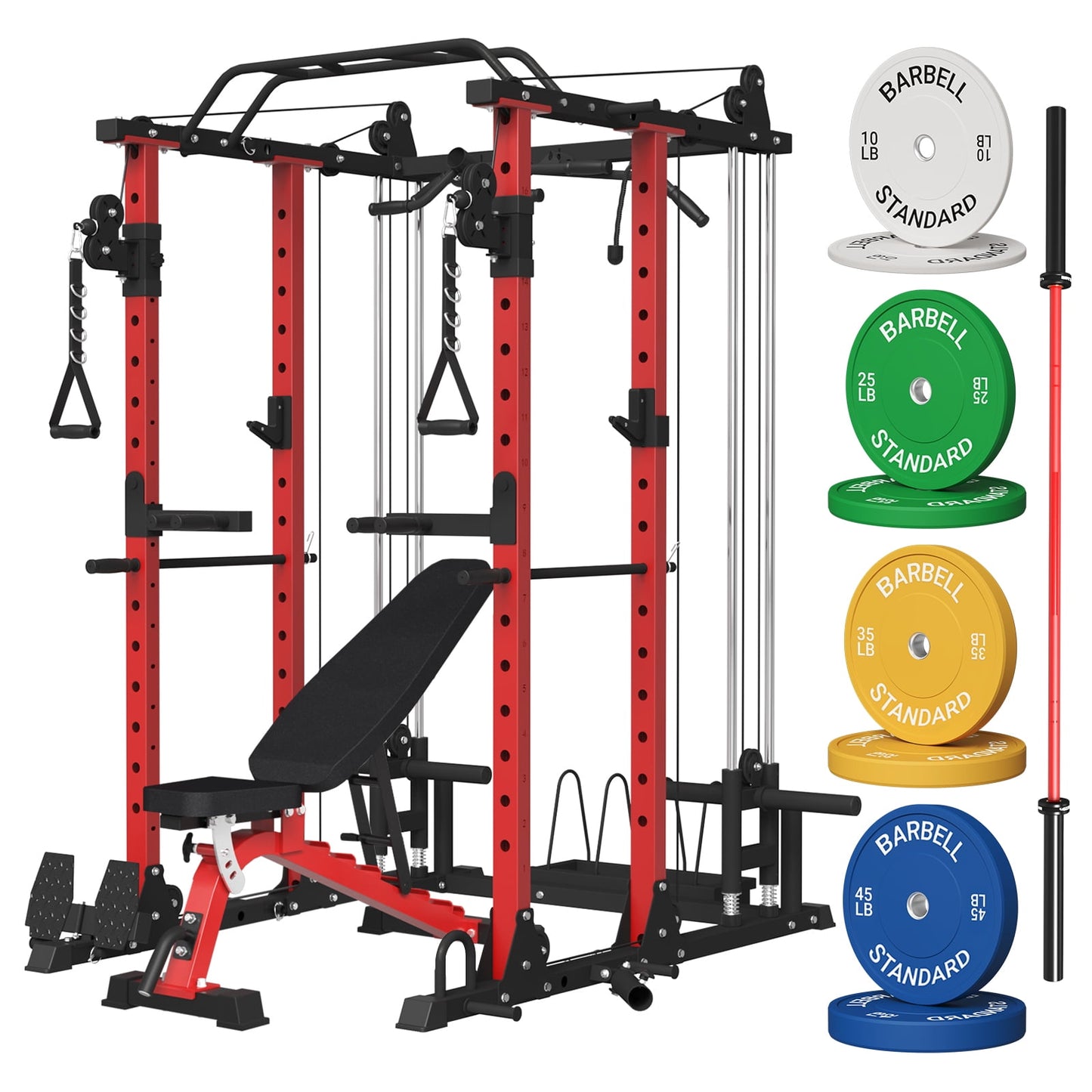 Mikolo Multi-Functional Power Rack, Power Cage with Dual Pulley System, Strength Training Squat Rack, Cable Crossover Machine Home Gym