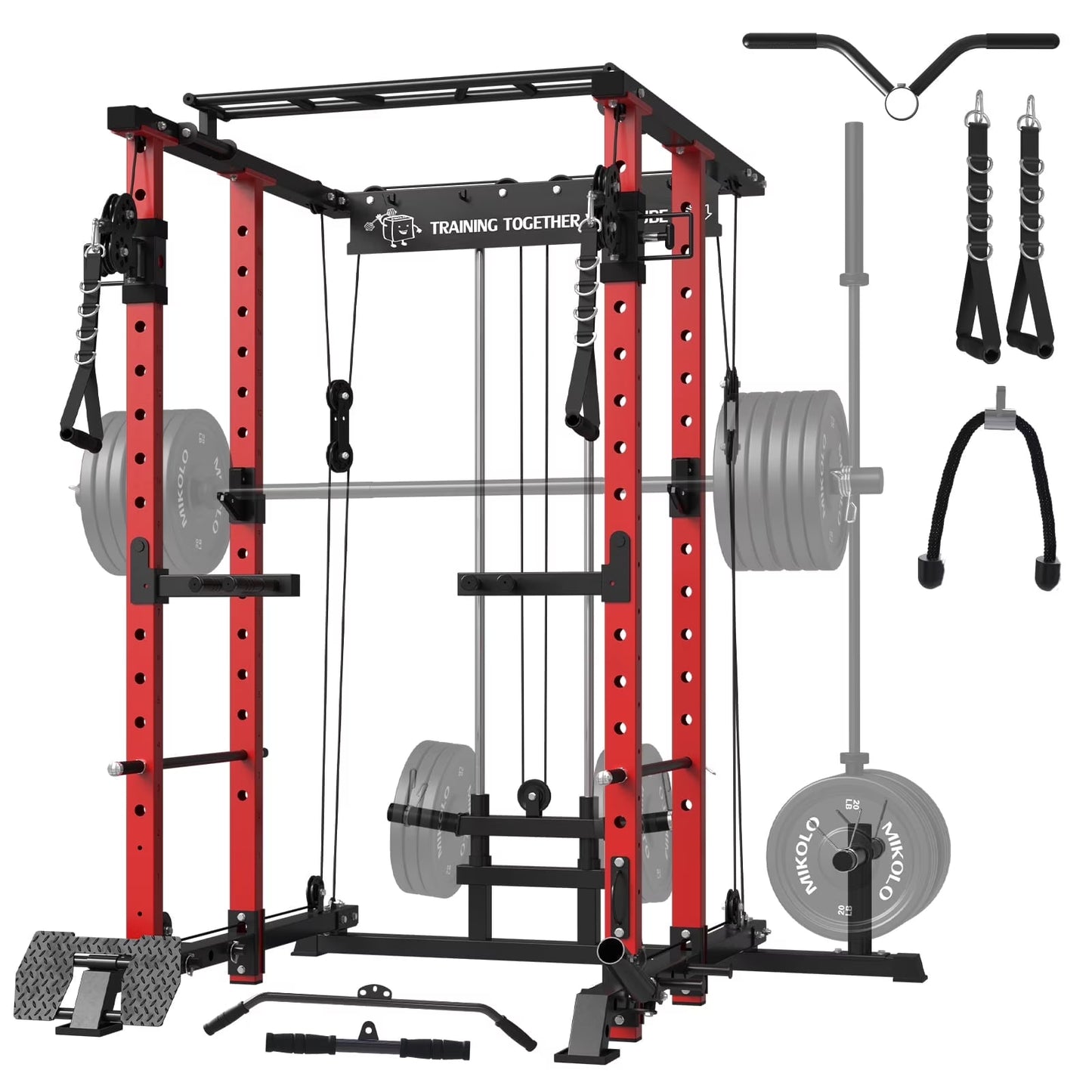 Mikolo Power Rack Cage, Gym Rack with Cable Crossover Machine,Multi-Function Squat Rack with J Hooks,Dip Bars and Landmine for Home Gym