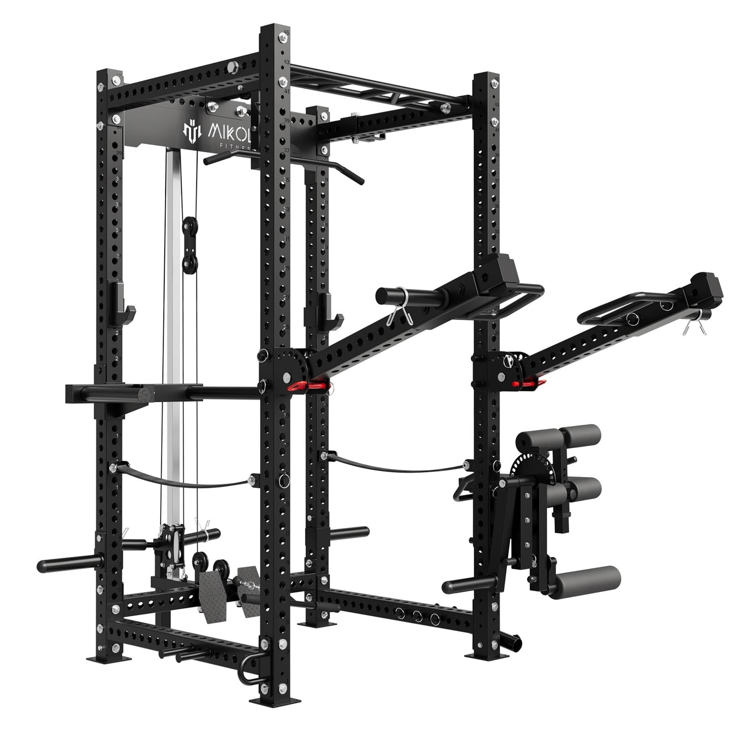 Mikolo Power Rack Cage, Monster Series 3" x 3" Commercial Squat Rack with 2000LB Capacity, and More Attachments for Home Gym(Red)